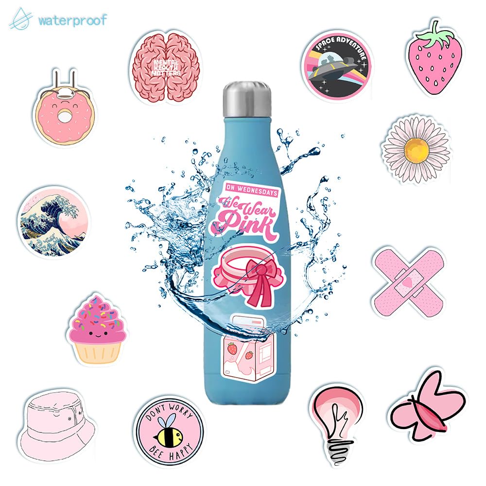 Lot De 50 Autocollants Roses Pour Bouteille D'eau, Autocollants Mignons En Vinyle Imperméable, Parfaits Pour Bouteille, Ordinateur Portable, Téléphone, Voiture, Skateboard, Snowboard, Voyage, Vélo