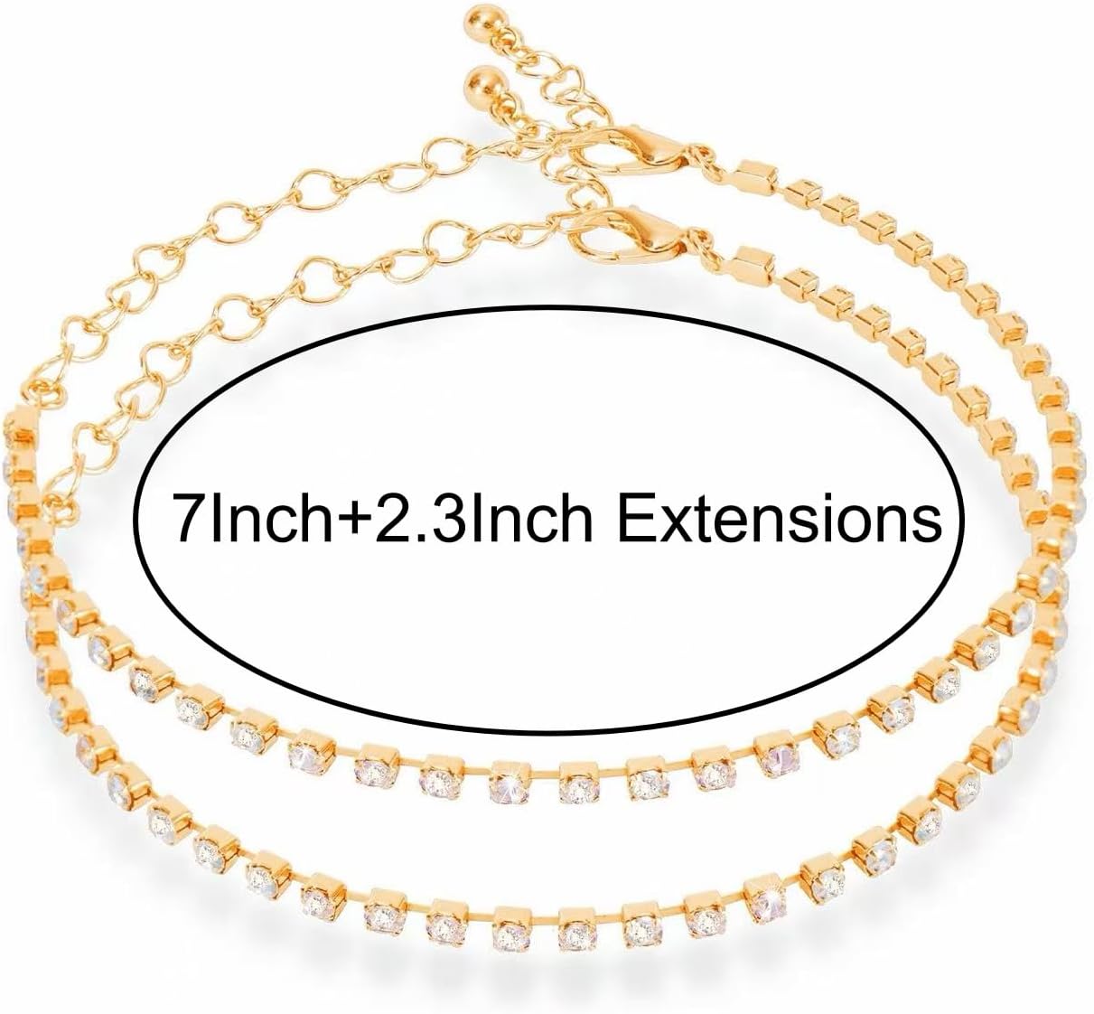 Plus Size Gold-Plated Tennis Bracelet for Women, Double 18K Real Gold Plated, Highly Fade-Resistant, 2-Pack, Sparkling Rhinestones, One-Size-Fits-Most with Adjustable Clasp, Chic Elegant Jewelry Gift for Her - Image 3