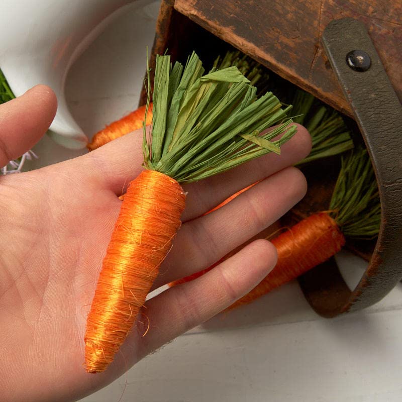 Factory Direct Craft Pack of 12 Orange Dyed Natural Sisal Fiber Artificial Carrots Decor for Easter Spring Decorations or Kitchen Vegetable Displays (4-3/4