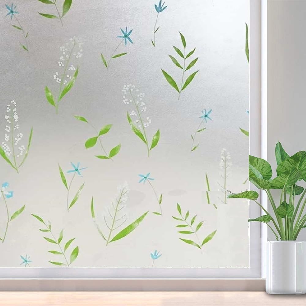 SUNBIRD Self-Adhesive Film Window Film Frosted Glass Sliding Door Bathroom Window Stickers Translucent Opaque UV Protection Static Clings Window Film, (1 Ft x 6 Ft, Leaf Grass) (B0CS6R4XDR) Amazon Price History, Amazon Price Tracker