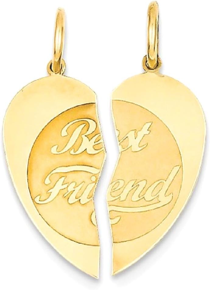 IceCarats 14K Solid Yellow Gold Medium Best Friend Break apart Pendant Necklace 22mm 7/8 inch Polished, Textured, Engravable, Matte for her