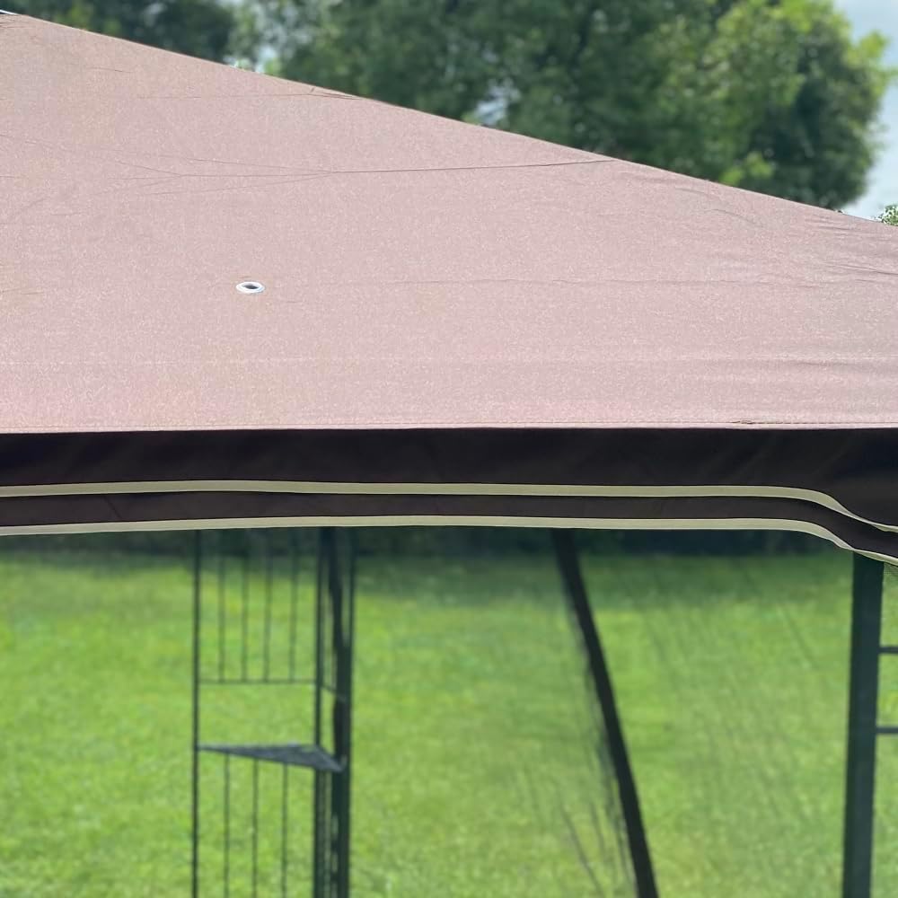 Premium Replacement Canopy Top for Outdoor Gazebo – Durable Weather-Resistant Fabric with Reinforced Stitching and UV Protection (Brown + Polyester-1)