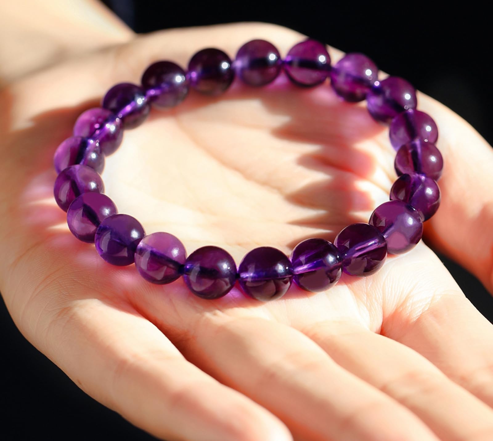 Natürliches rohes uruguayisches Amethyst-Armband, Unisex-Energiearmband „Neun lila spirituelles Feuer, Premium-Heilstein-Armband mit Amethyst-Kristallpunkten,7mm