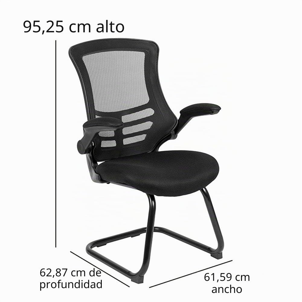 Flash Furniture Silla con base metálica delgada, silla de recepción con reposabrazos abatibles, espuma, malla negra, 1 ud.