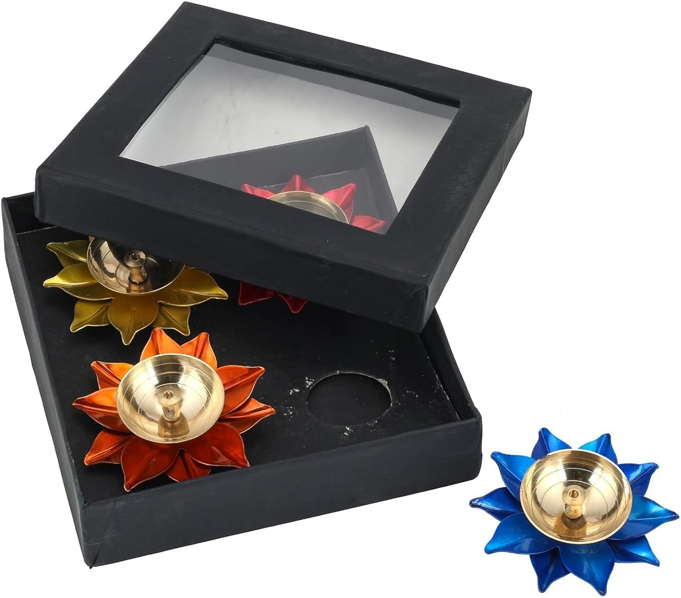 Brass Diya Deepak Oil Lamp Puja Diwali urli Bowl Pooja Temple ( Set of 4 , Assorted Colors)