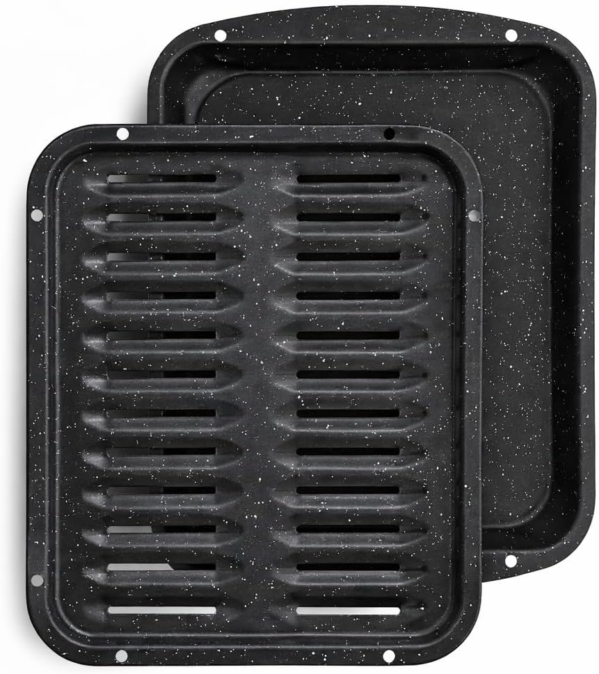 Broiler Pan for Oven Nonstick 16.75” x 13” Porcelain Nonstick Coated - Broiling Pan for Oven Withstands Heat up to 550° F - Heavy Duty Broil Pans and Rack Circulates Heat and Drains Fat (Speckled)