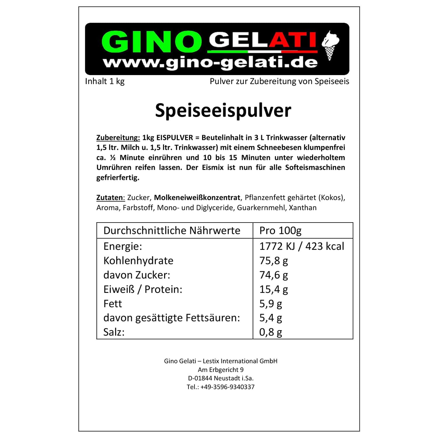 Gino Gelati Erdbeere fruchtiges Eis Speiseeis Pulver 10 Kg, verschiedene Geschmackssorten, schnelle und einfache Zubereitung, für Gastronomie und private Küche, Made in Germany