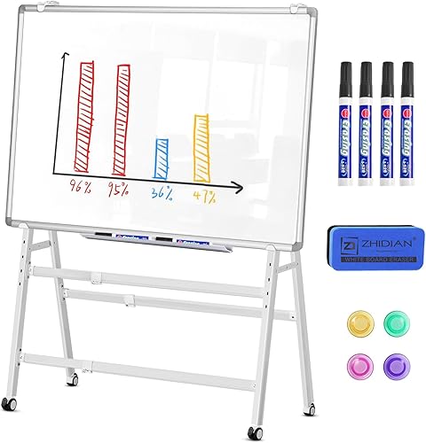 Miniatura 11 de A-Frame - Soporte plegable para pizarra blanca, altura y ancho ajustable, soporte móvil con ruedas para todas las pizarras de vidrio resistente,