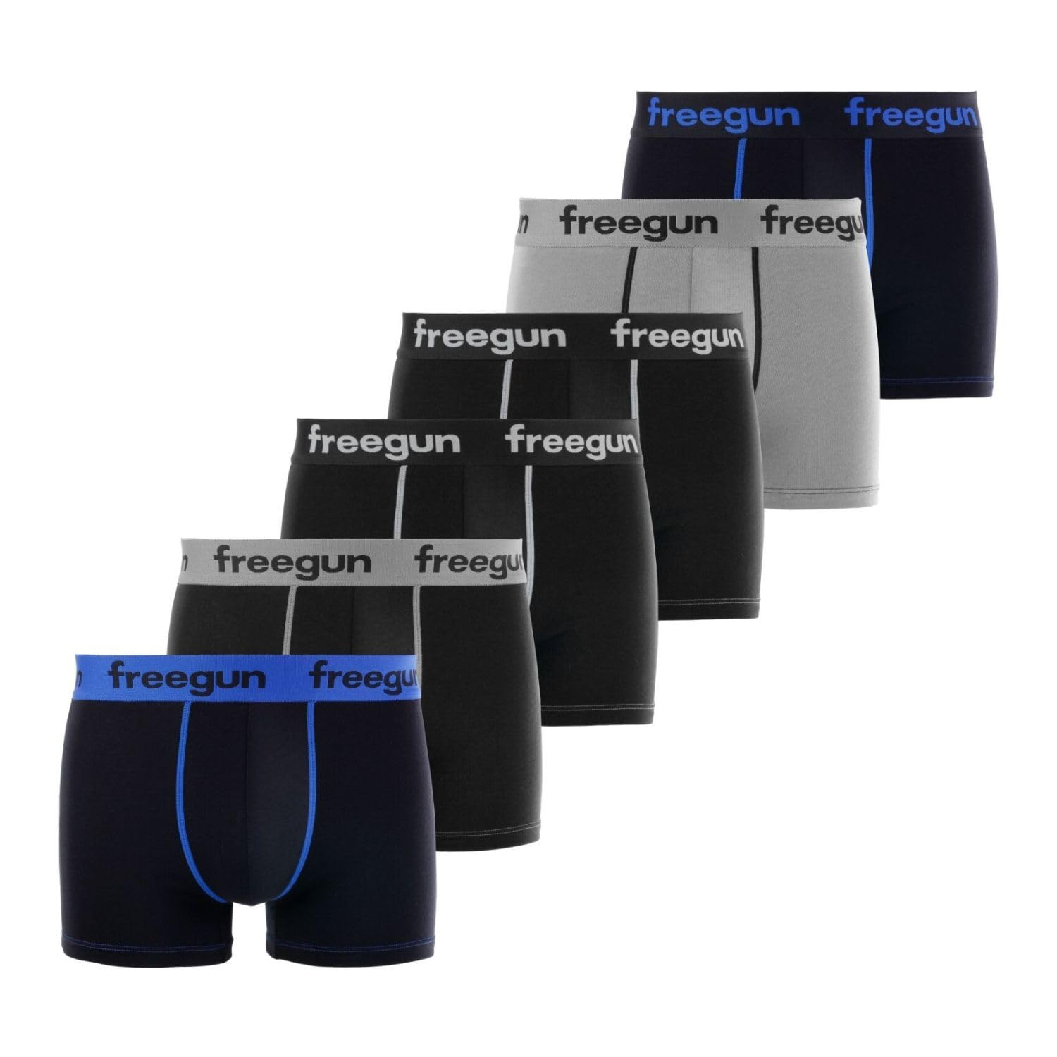 Freegun Boxer Homme Coton, Calecon Homme, Ajustement Parfait, Stretch (Lot de 6)