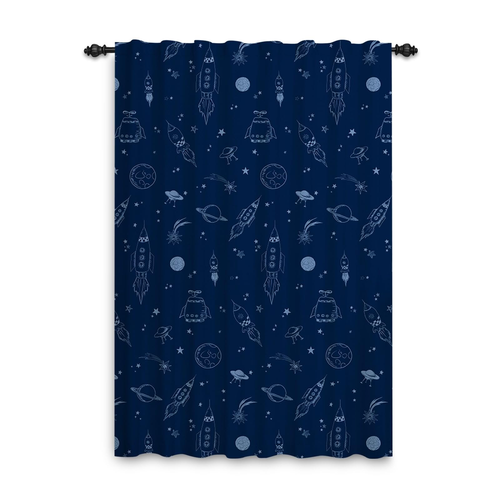 ggaimwf Cortinas espaciales para niños Rocket Galaxy Planet Azul Marino Dormitorio con temática Espacial Cortinas para Puertas para Sala de Juegos guardería Separador de ambientes 107x160cm 1 Panel