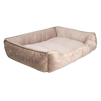 HappyCare Textiles Classic Solid Rectangle Dog and Pet Bed, Large, Tan/Taupe/Camel