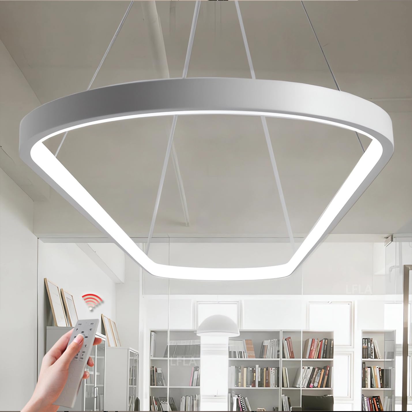 Dimmable LED Pendant Light Dining Room Modern Dining Table Hanging Lamp with Remote Control Oval Design Chandelier Height Adjustable Creativity Study Kitchen Living Room Light (White, L120cm,54W)