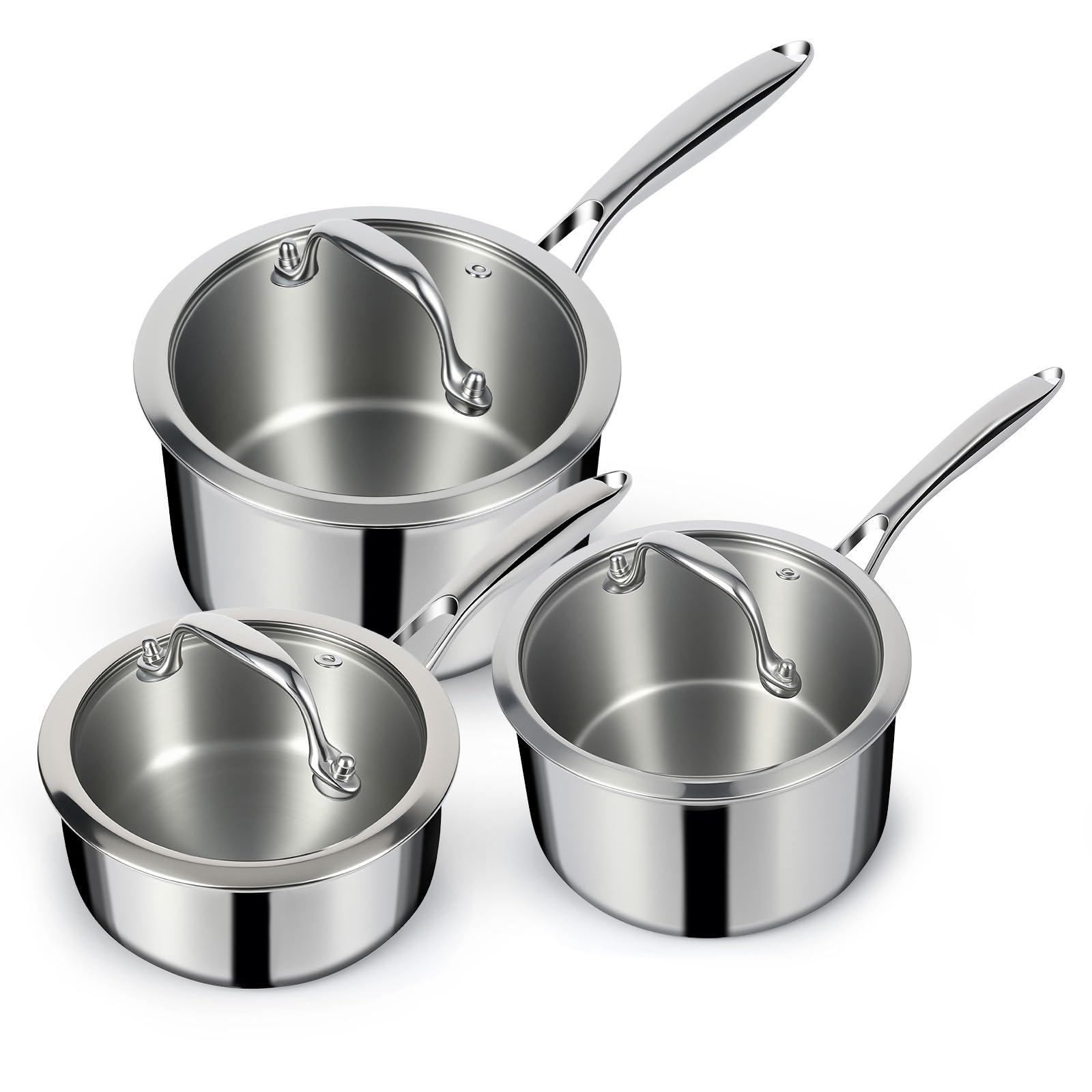 ererin　2QT　3QT Amazon.com: EWFEN 3 Ply Stainless Steel Sauce Pan Set with Lids, 1