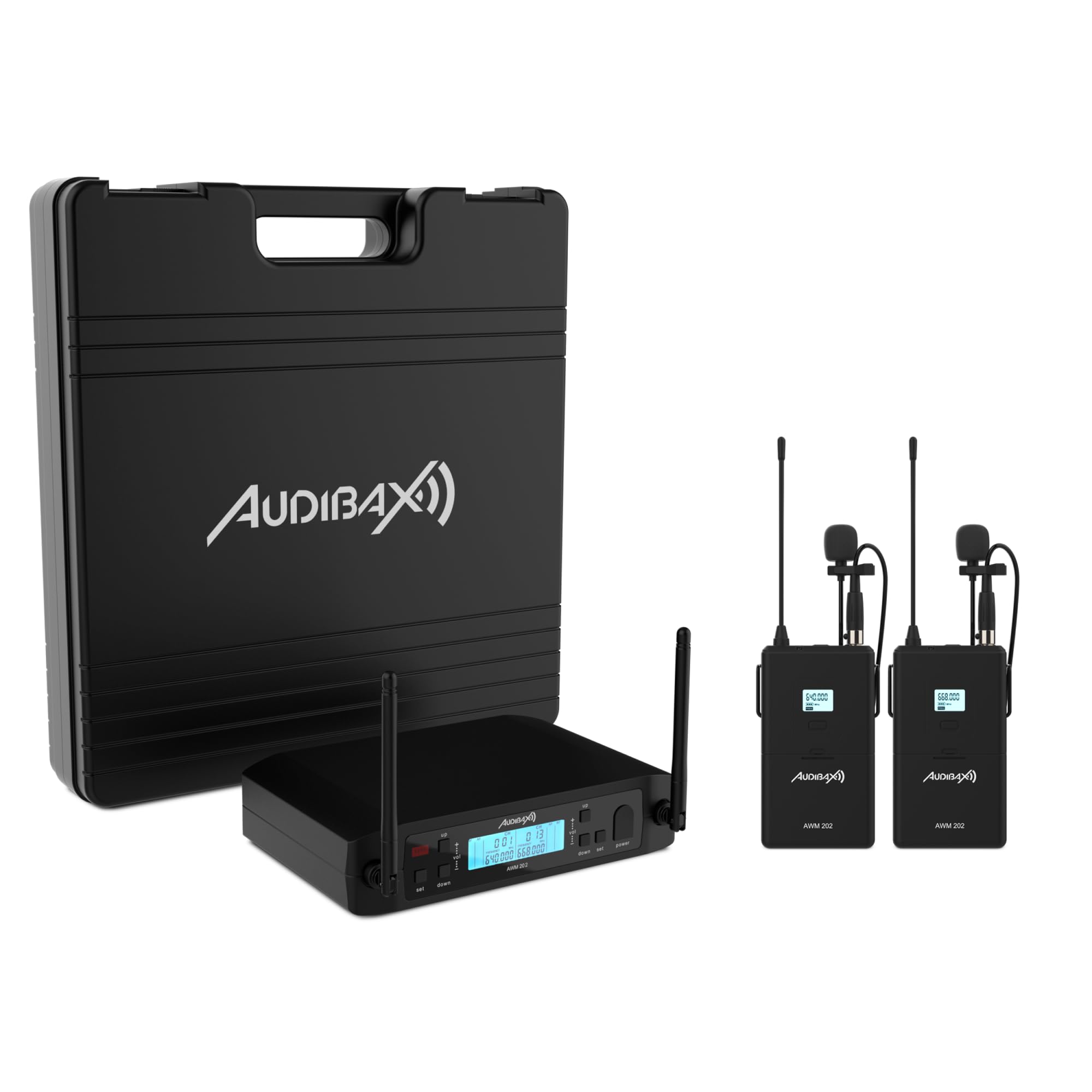 Audibax AWM 202 Sistema Inalámbrico Micrófono Lavalier de 2 Canales UHF