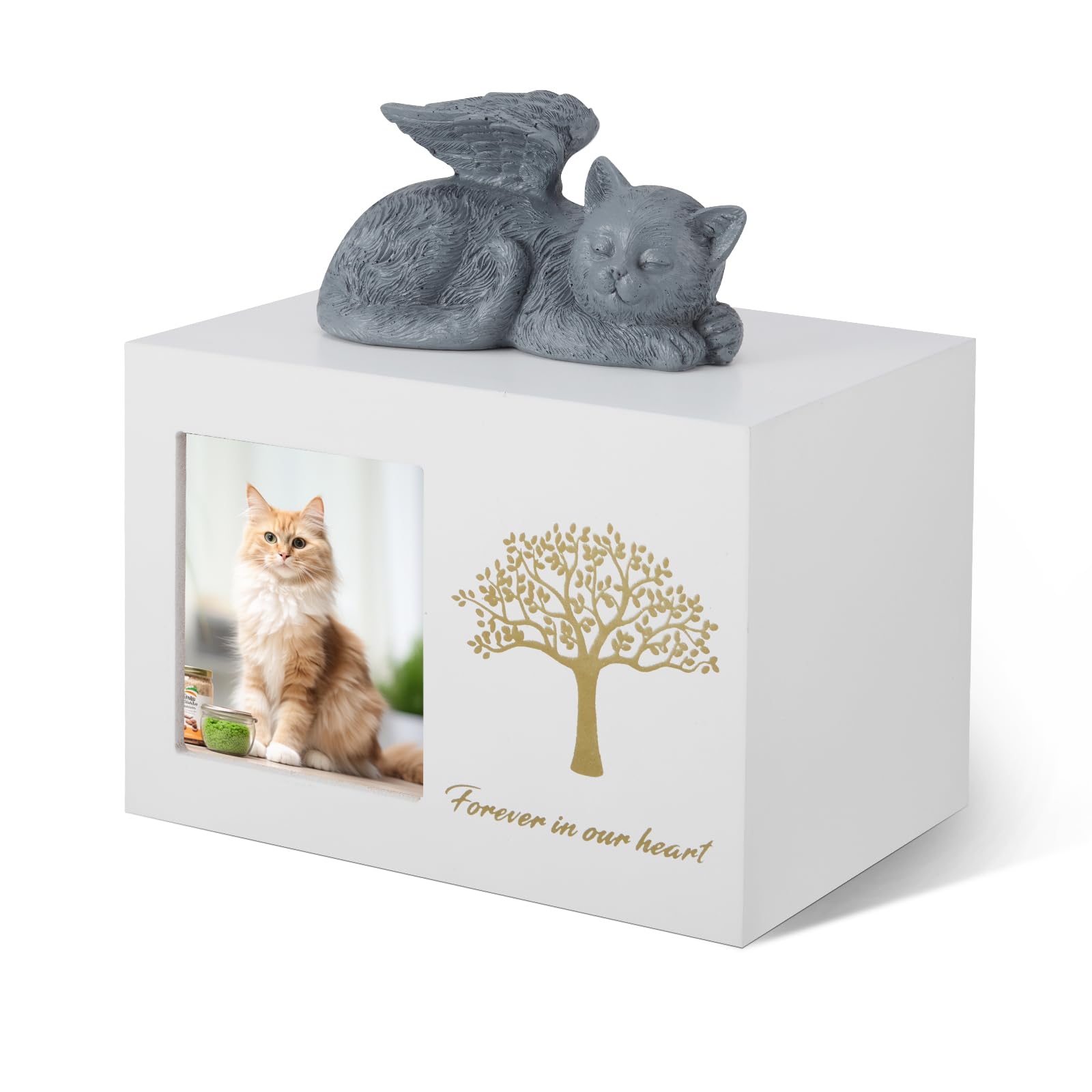 Tierurnen für Katze,katzenurne,katzenurnen für zuhause für Haustierasche mit Foto,Tierurne mit Einer Katzenengel-Statue aus Kunstharz und einem Samtbeutel zur Aufbewahr