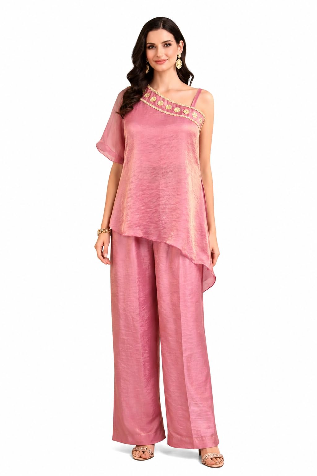 Blush Pink One-Shoulder Jumpsuit with Lace Embroidery-picture-33