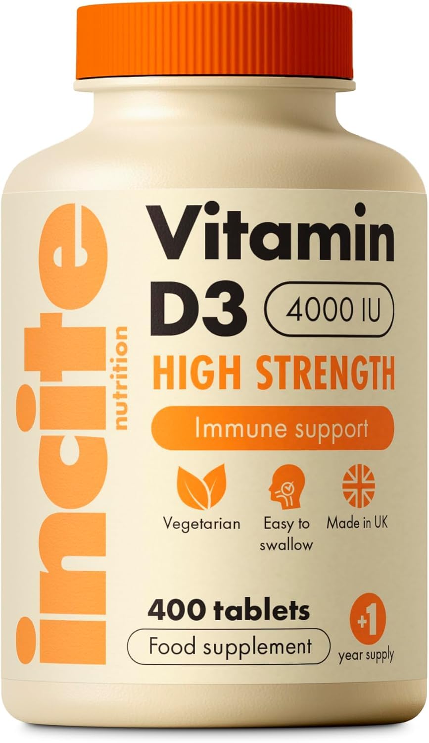 Incite Nutrition Vitamin D 4000iu - 400 Premium Vitamin D3 Easy-Swallow Micro Tablets - One a Day High Strength Cholecalciferol VIT D3 - Vegetarian Supplement - Made in The UK