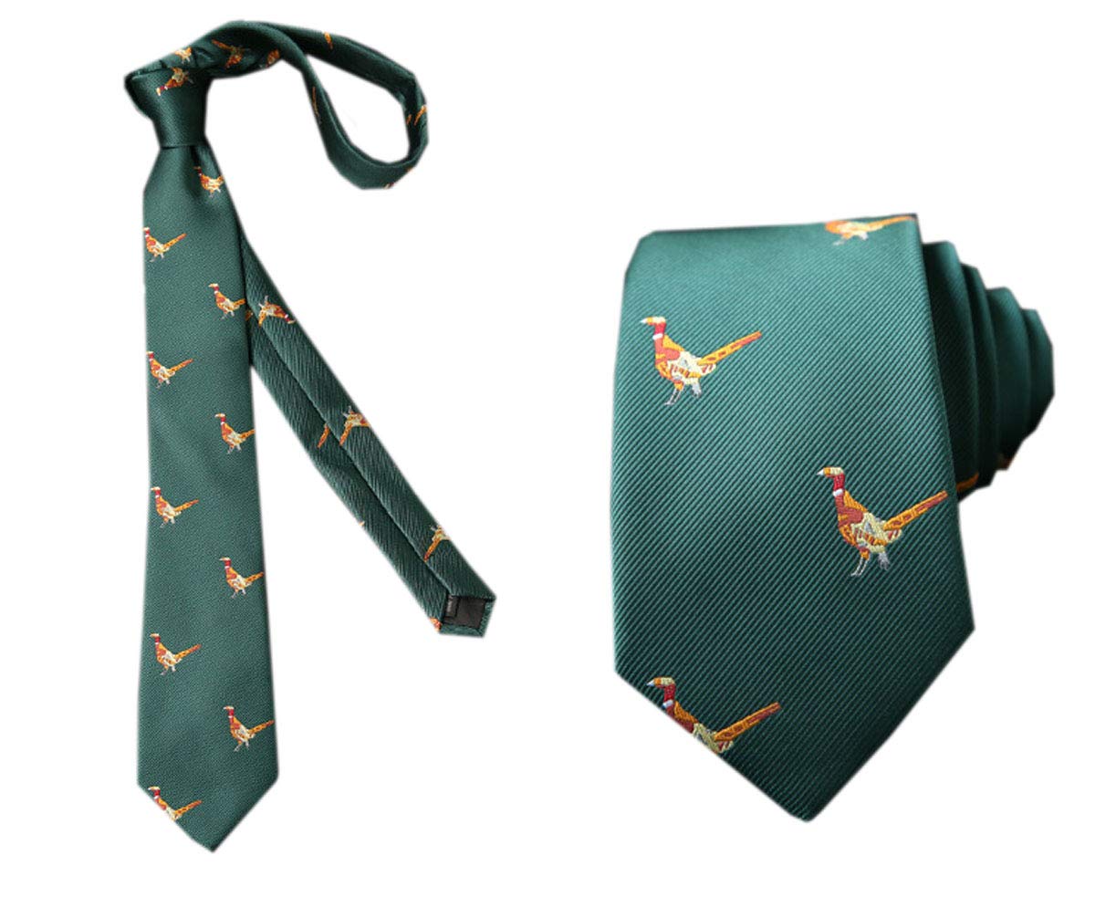 Acvip Men's Pheasant Green Animal Embroidered Ties Woven Jacquard Wedding Party Necktie (Pheasant Green)