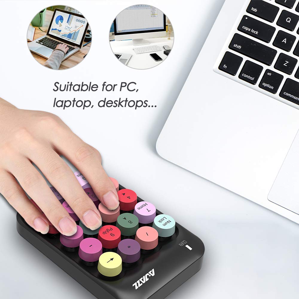 FELiCON AK18 Clavier numérique sans Fil, pavé numérique Portable 2,4 GHz avec clé Ronde rétro et récepteur USB Clavier numérique de comptabilité financière pour Mac, PC (Noir)