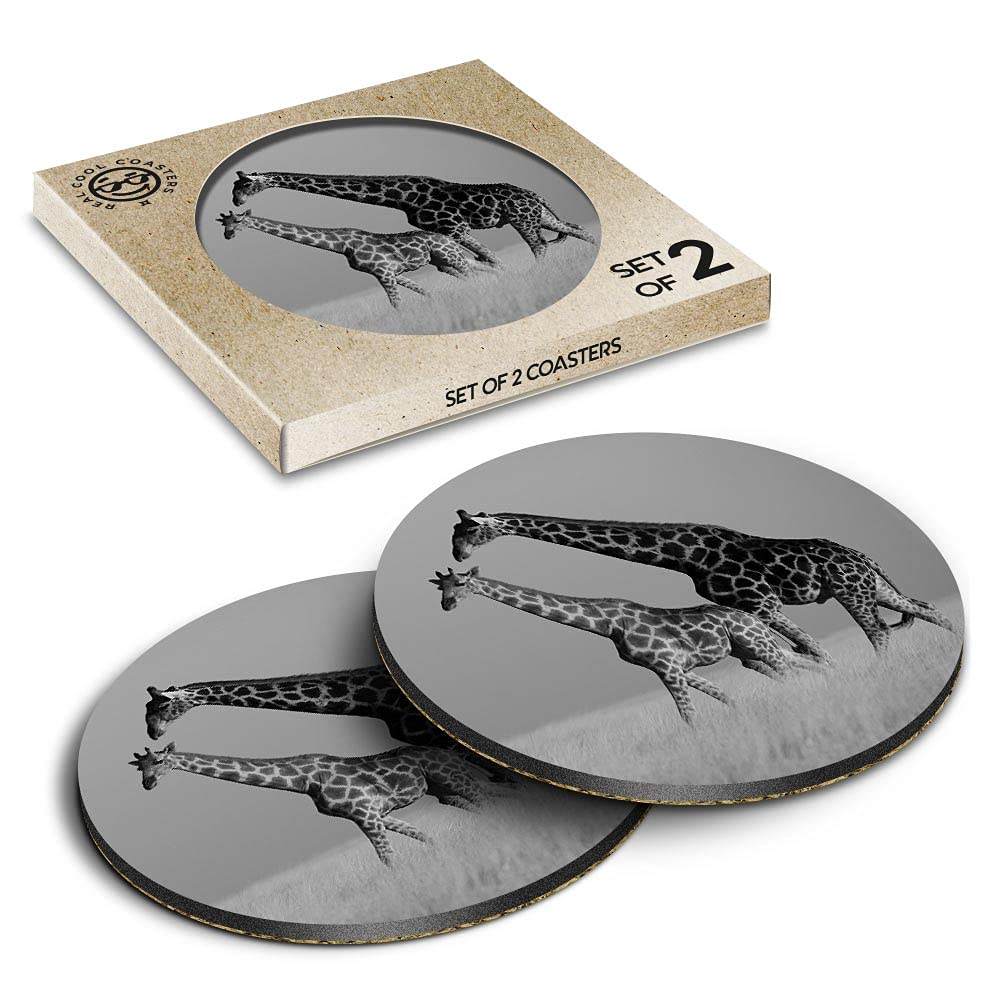 2 x Eco Boxed Cork Coasters - BW - Group of Giraffes Wild African Animal Drink Cup Mug Glass Table Mat #42939