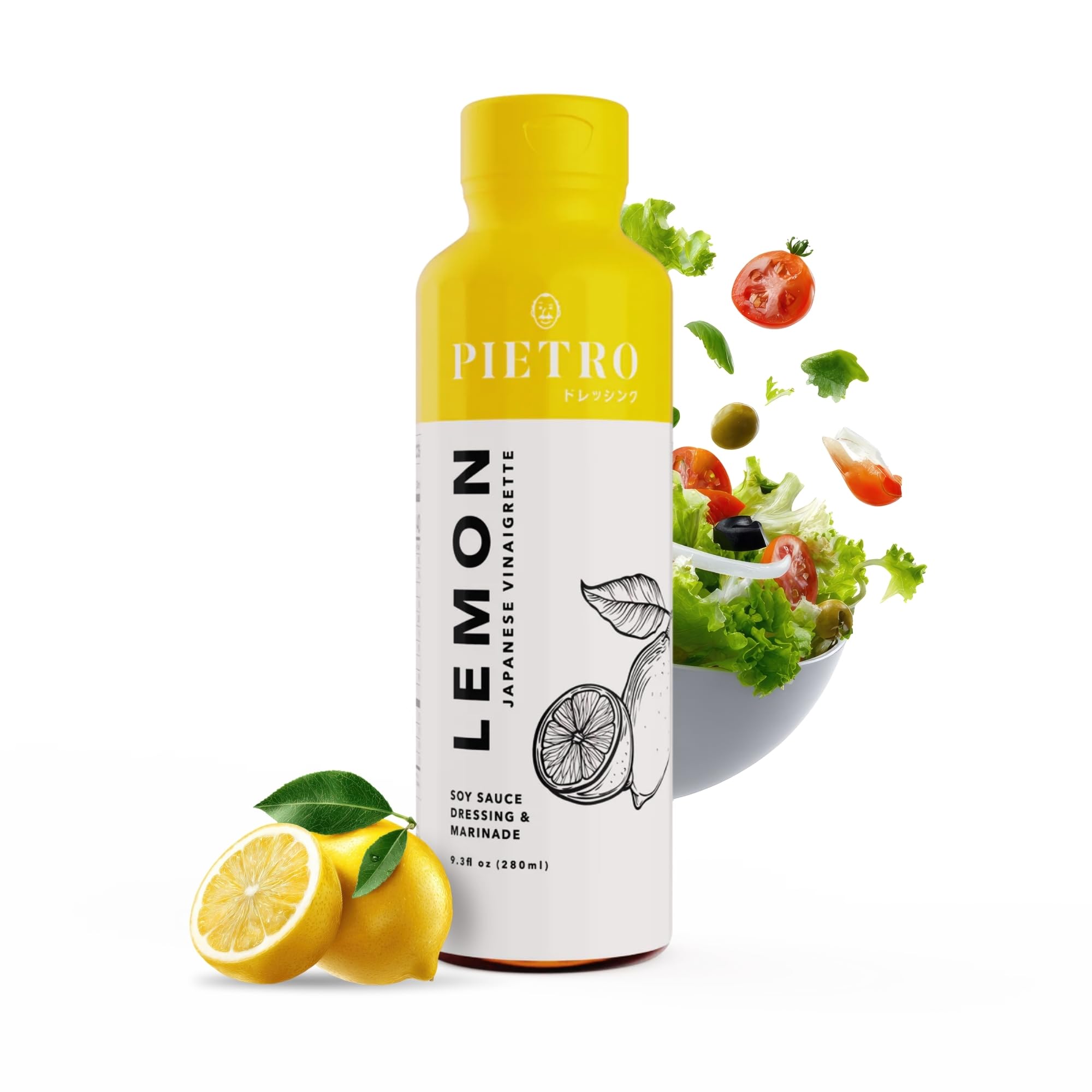 Pietro Lemon Japanese Style Marinade & Vinaigrette - No Preservatives, Non-GMO Fresh Lemon Flavor for Salad Dressing, Seafood, Noodles & Chicken - 9.3 oz