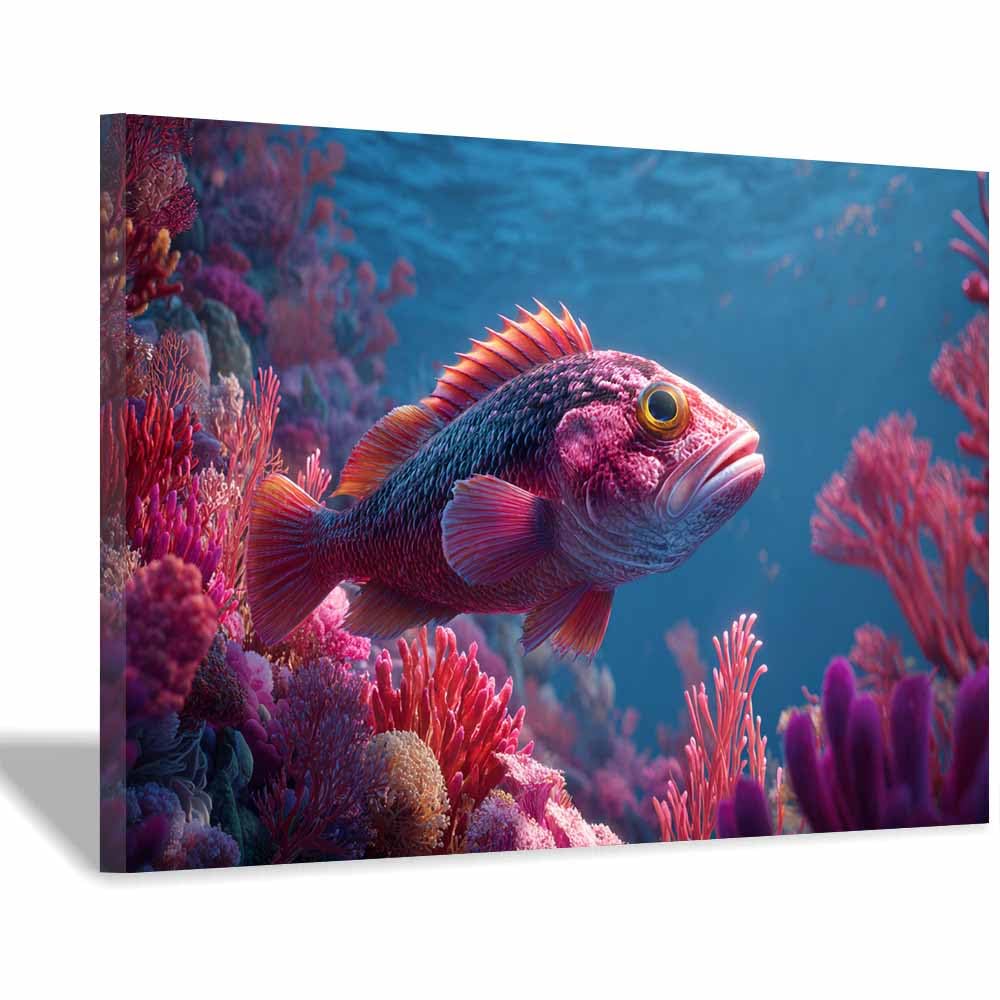 HUYEEI at Sea Ocean Painting Fish among reefs Seascape Wall Pictures Modern for Bedroom Office Decoration Room Home Decor Works(pink)-60x80cm Framed