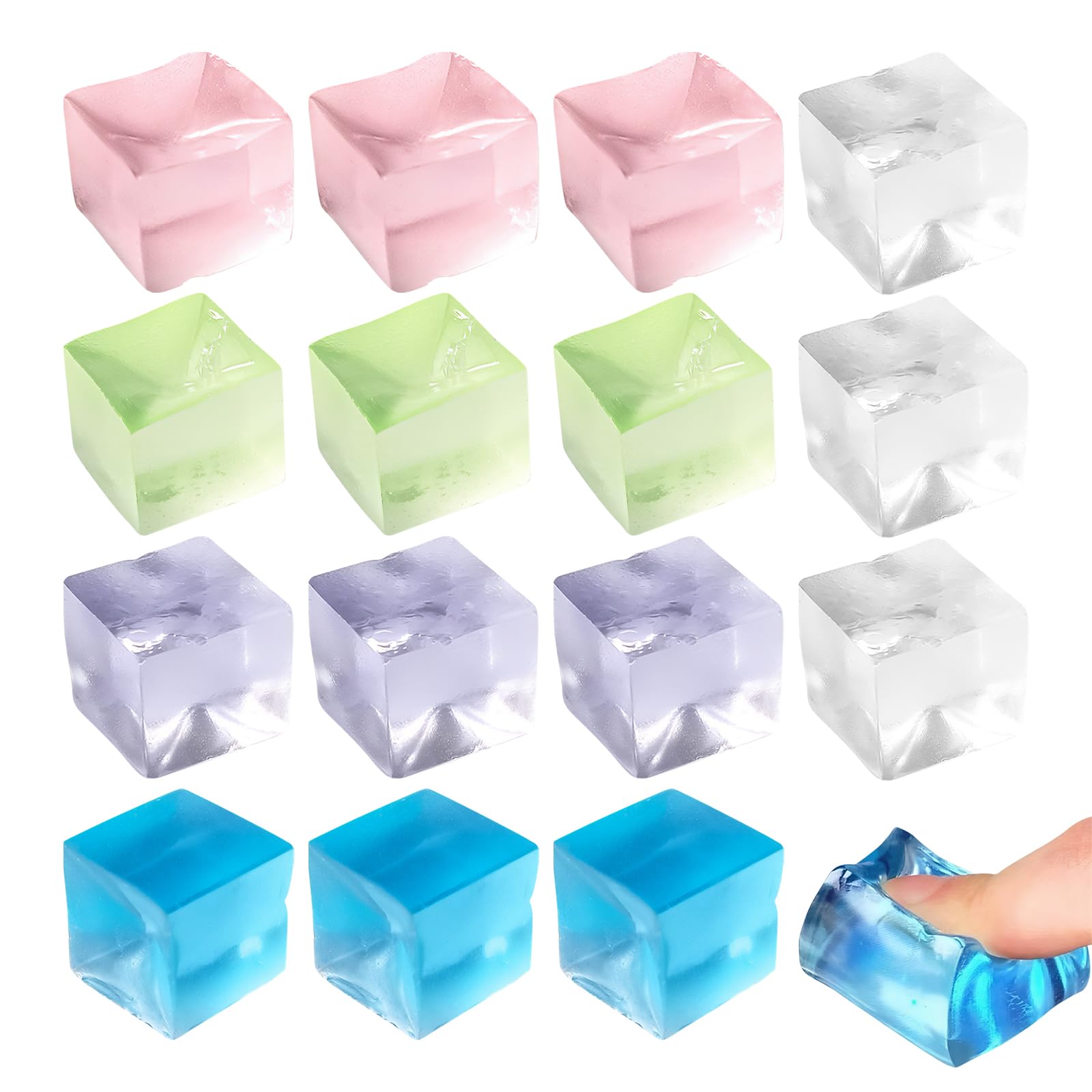15 Pcs Squeeze Cube, Ice Cube Shape Fidget Toy, Cute Squeeze Toy Fidget Squishy Toys for Anxiety Relief, Jelly Square Stress Squ-eeze Ball for Boys Girls