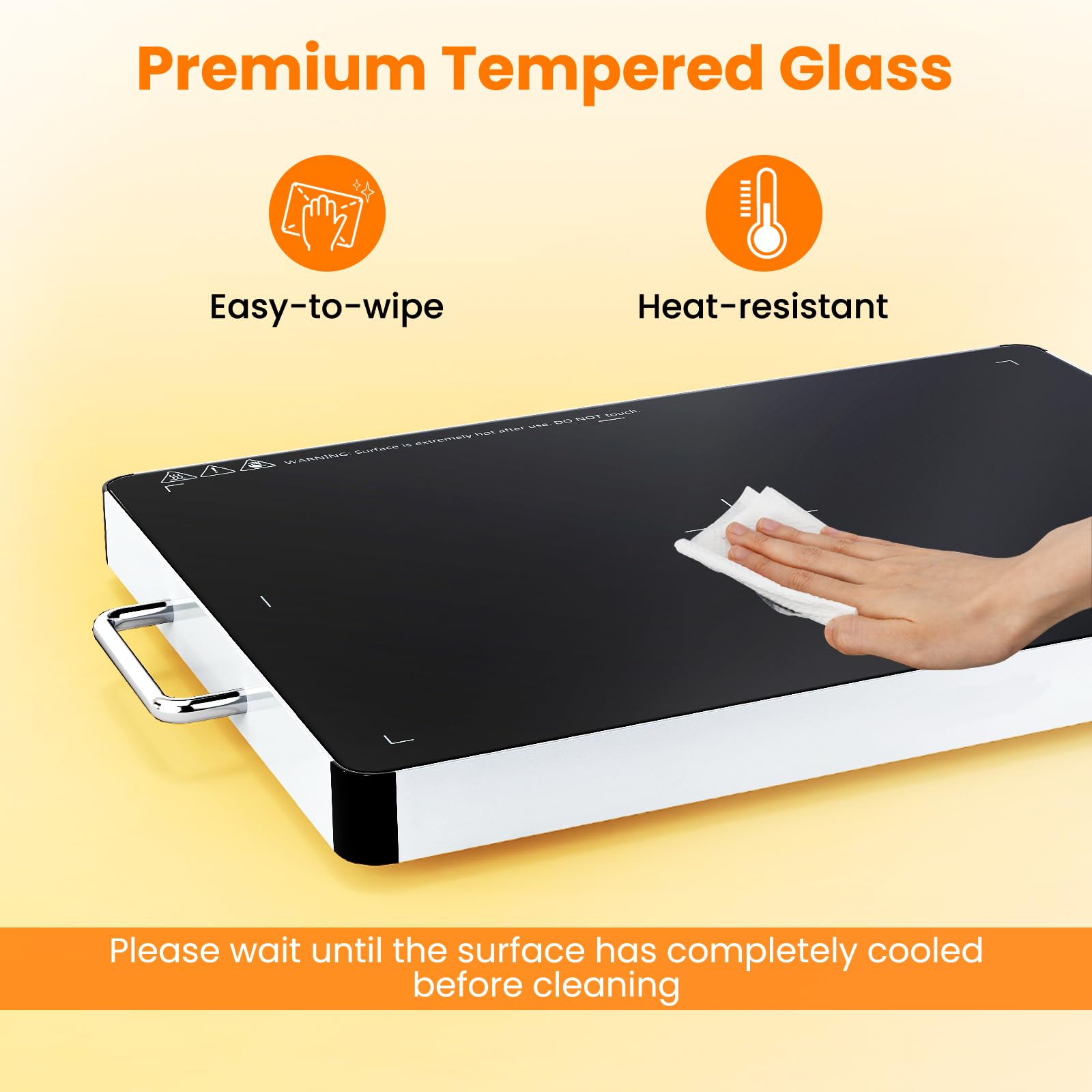 SOARS Chauffe Plat Électrique 400 W, Buffet Chauffant Température Réglable de 30-120℃, Plateau 52 X 39 CM, avec Poignée Cool-Touch, Surface en Verre Trempé, pour Diverses Tablewar, Maison, Fêtes