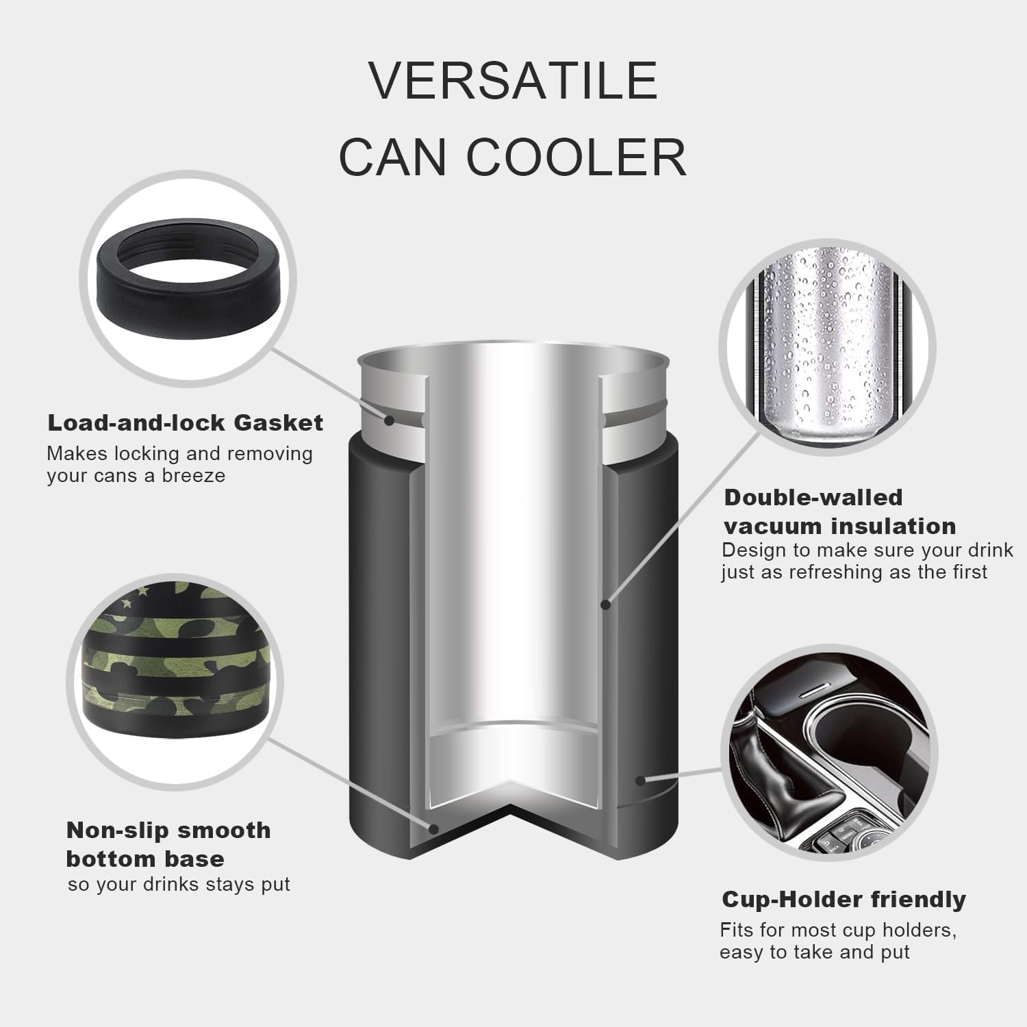 Stepstall Can Cooler Beer Bottle Holder with Beer Opener, 4-in-1 Design Slim Can Beer Bottle Insulators, Double Walled Stainless Steel Insulated, 12 OZ Beer Gifts for Men Father(Camouflage Flag) - Image 5