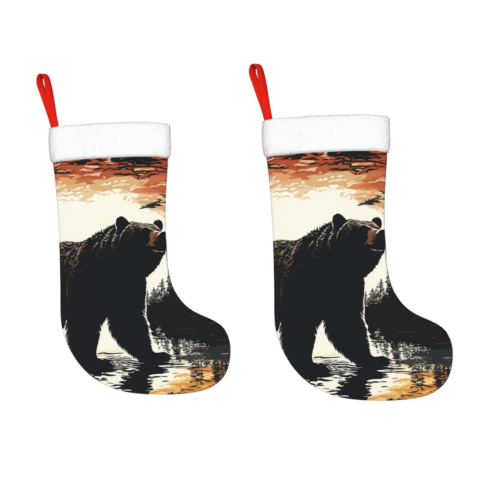 KLOPH 2 Pack 18 Inches Christmas Stockings Personalized Bear Silhouette Xmas Stocking Hanging Decoration Fireplace Stocking for Holiday Xmas Tree Christmas Fireplace Decor Gifts