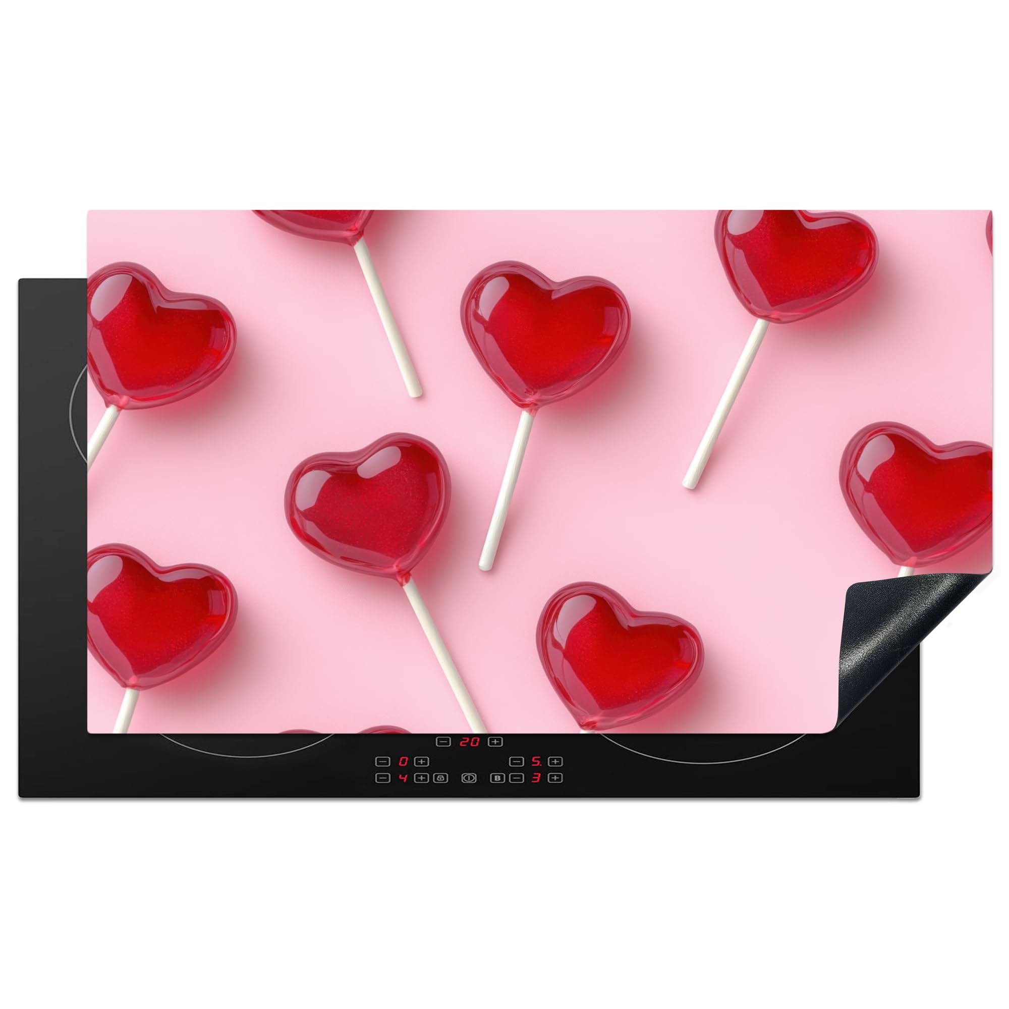 KitchenYeah© Induction Hob Cover Protector Mat 20.3"x35.3" / 89.6x51.6 cm Kitchen Universal Ceramic Covers for Electric Cookers Vinyl Lollies - Hearts - Pink