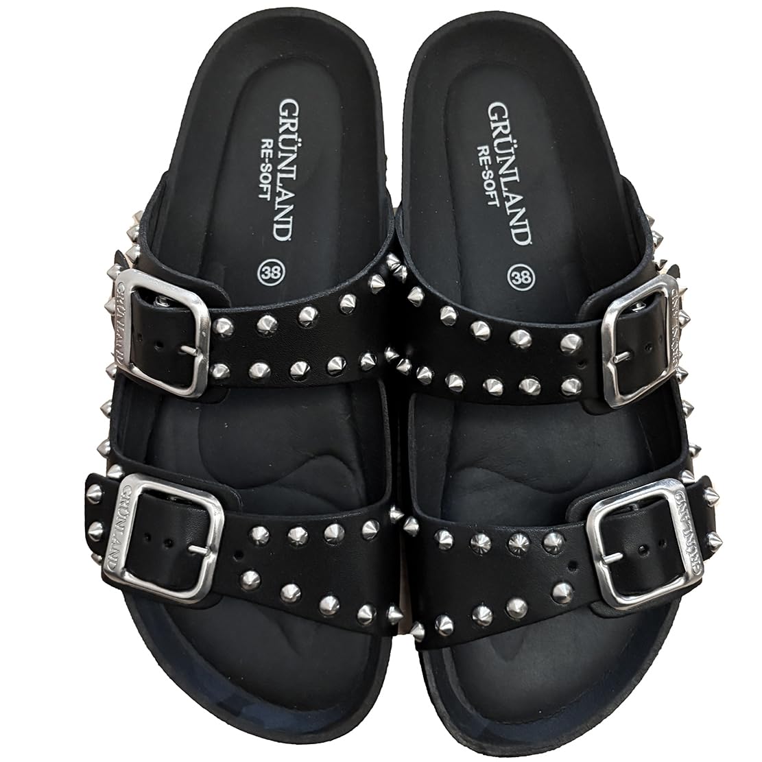 Grunland ciabatte con borchie donna STELLA DARK sandali ecopelle doppia regolazione con sottopiede anatomico RE-Soft