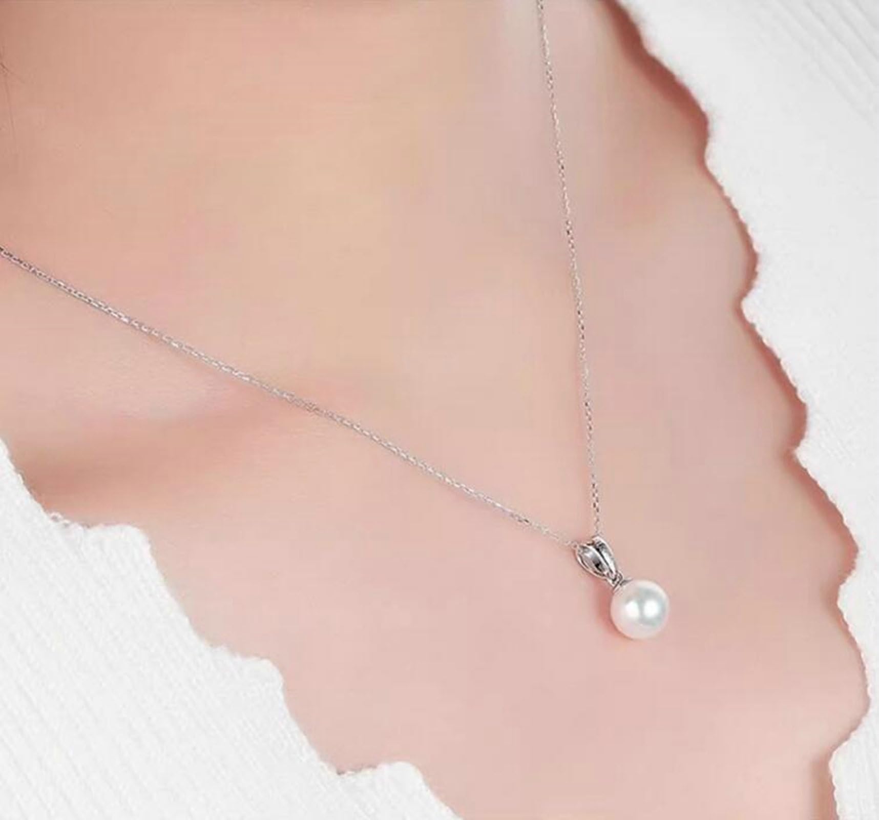 Collares para mujer, oro blanco de 9/14/18 quilates/platino de 7,5-8 mm con colgante de perlas