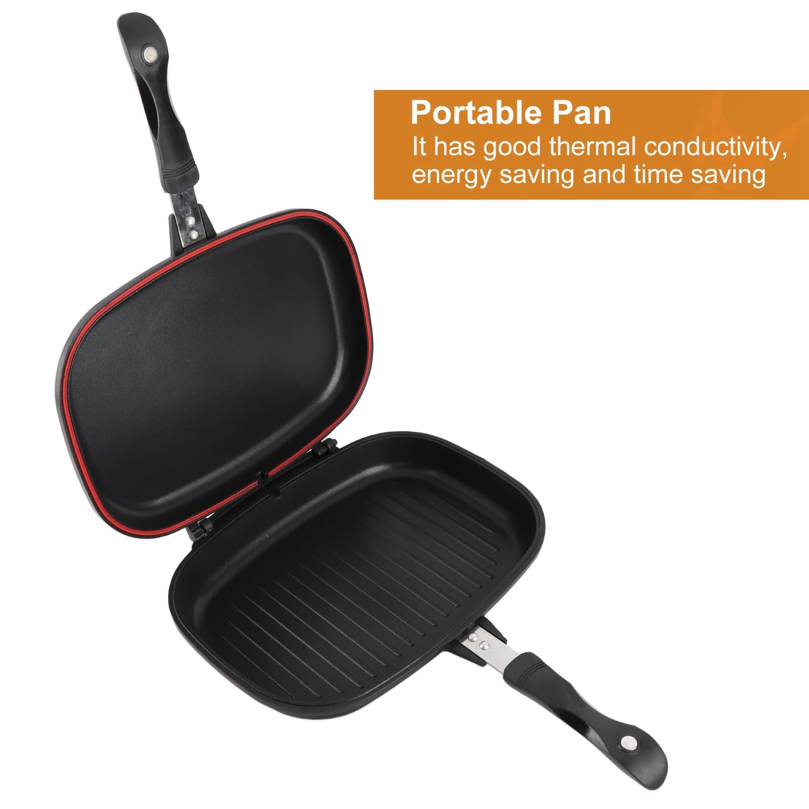 HERCHR Poêle à frire double face, poêle multifonctionnelle pour petit-déjeuner, poêle à griller, double face, portable, poignée anti-brûlure, ustensiles de cuisine, marmite à griller 32