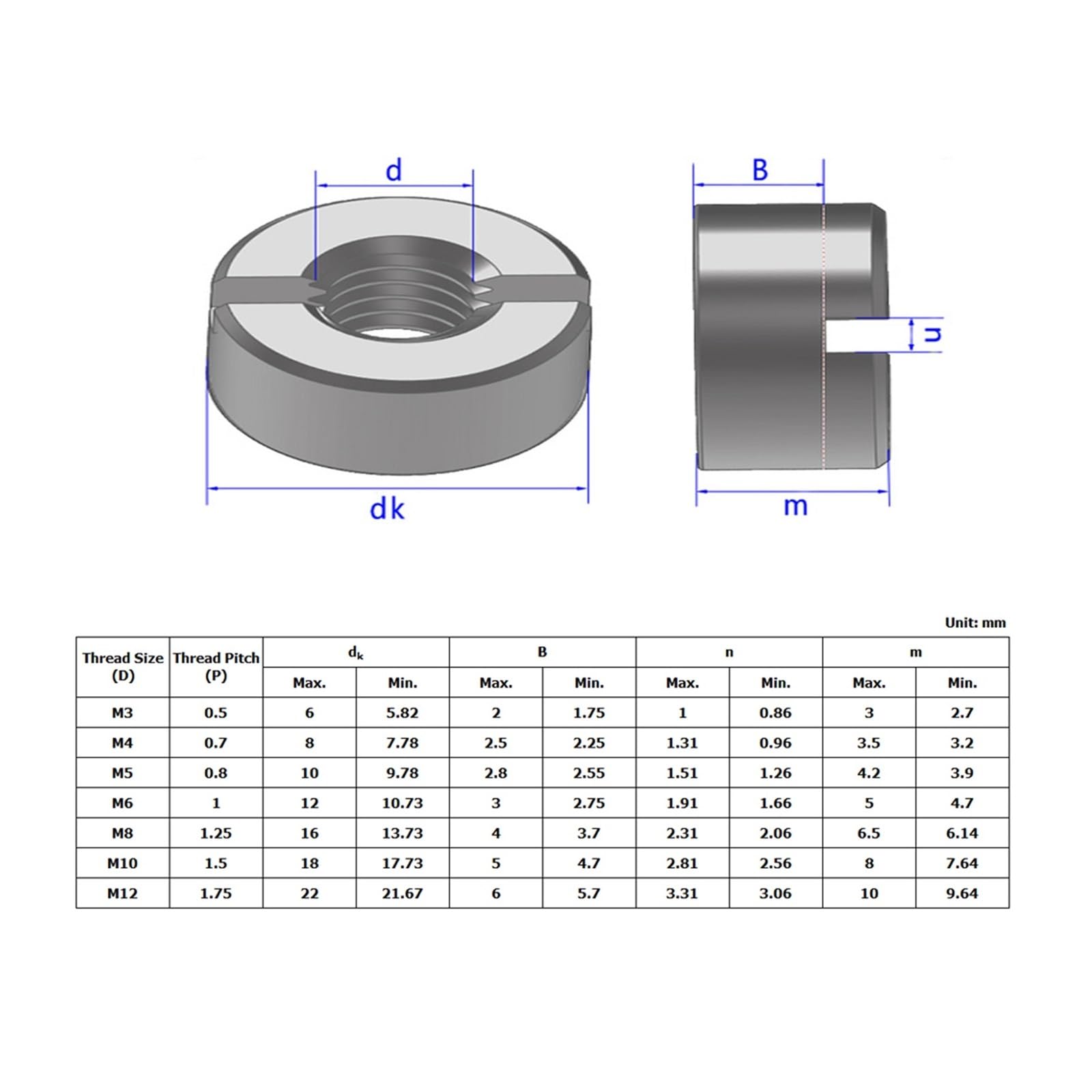 Écrous ronds fendus en acier inoxydable 304, Face d'extrémité avec rainure, écrou rond M3 M4 M5 M6 M8 M10 M12, 2 à 10 pièces (Color : Silver, Size : 10Pcs M6)