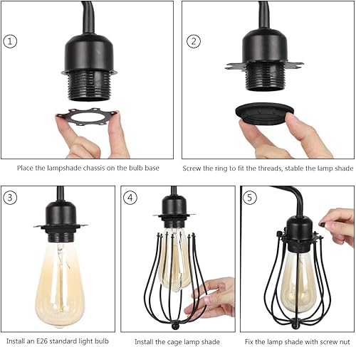 Miniatura 4 de HAITRAL Edison - Lámpara de mesa industrial vintage con base de mármol para dormitorio, sala de estar, habitación de invitados, oficina, negro (sin