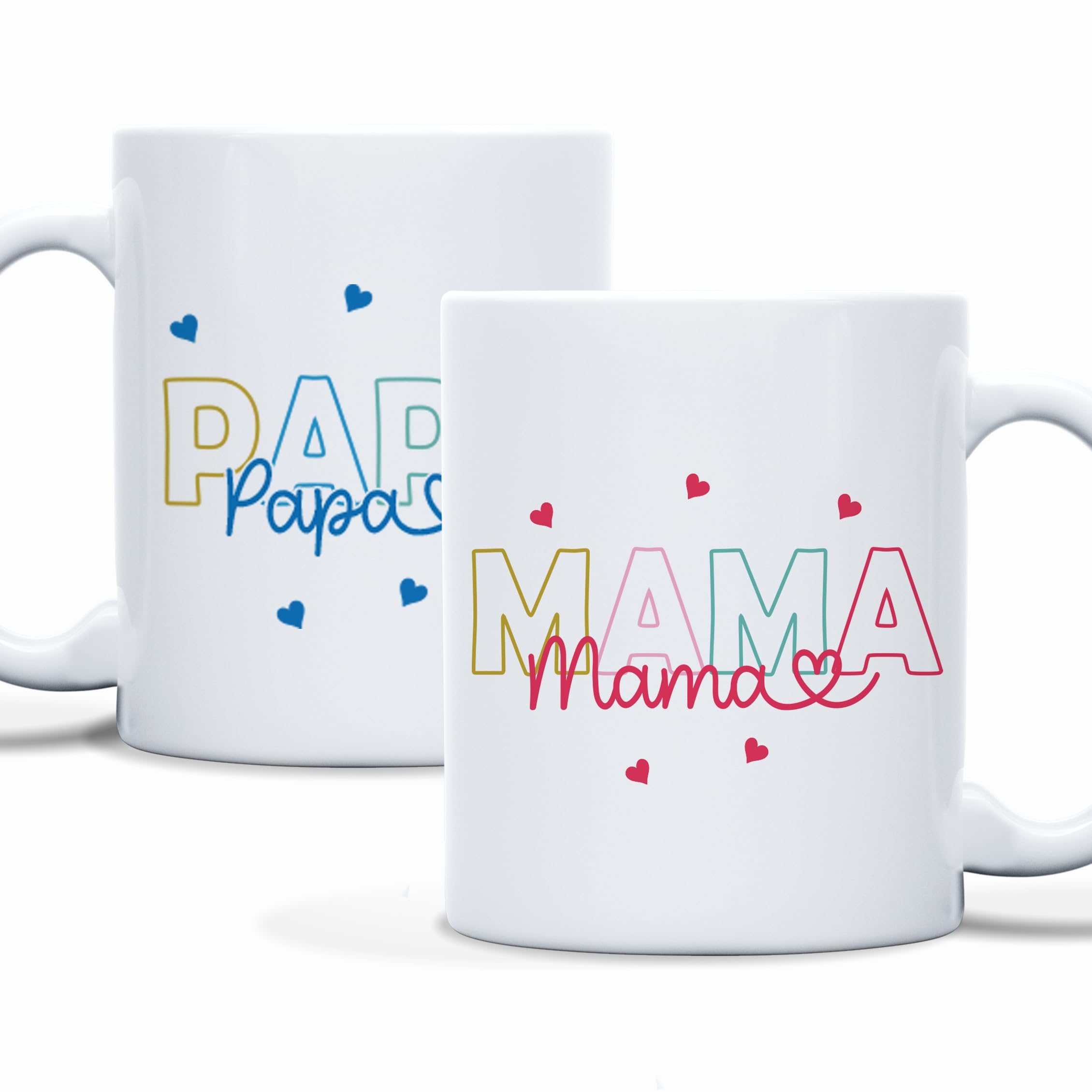 Personalised Rainbow Mugs, Mama, Papa, Auntie, Uncle, Nanny, Grandad, Mum, Dad | Gift | Couple Mugs | Customised With Any Name | Present, Gift | Single or Pair of Mugs