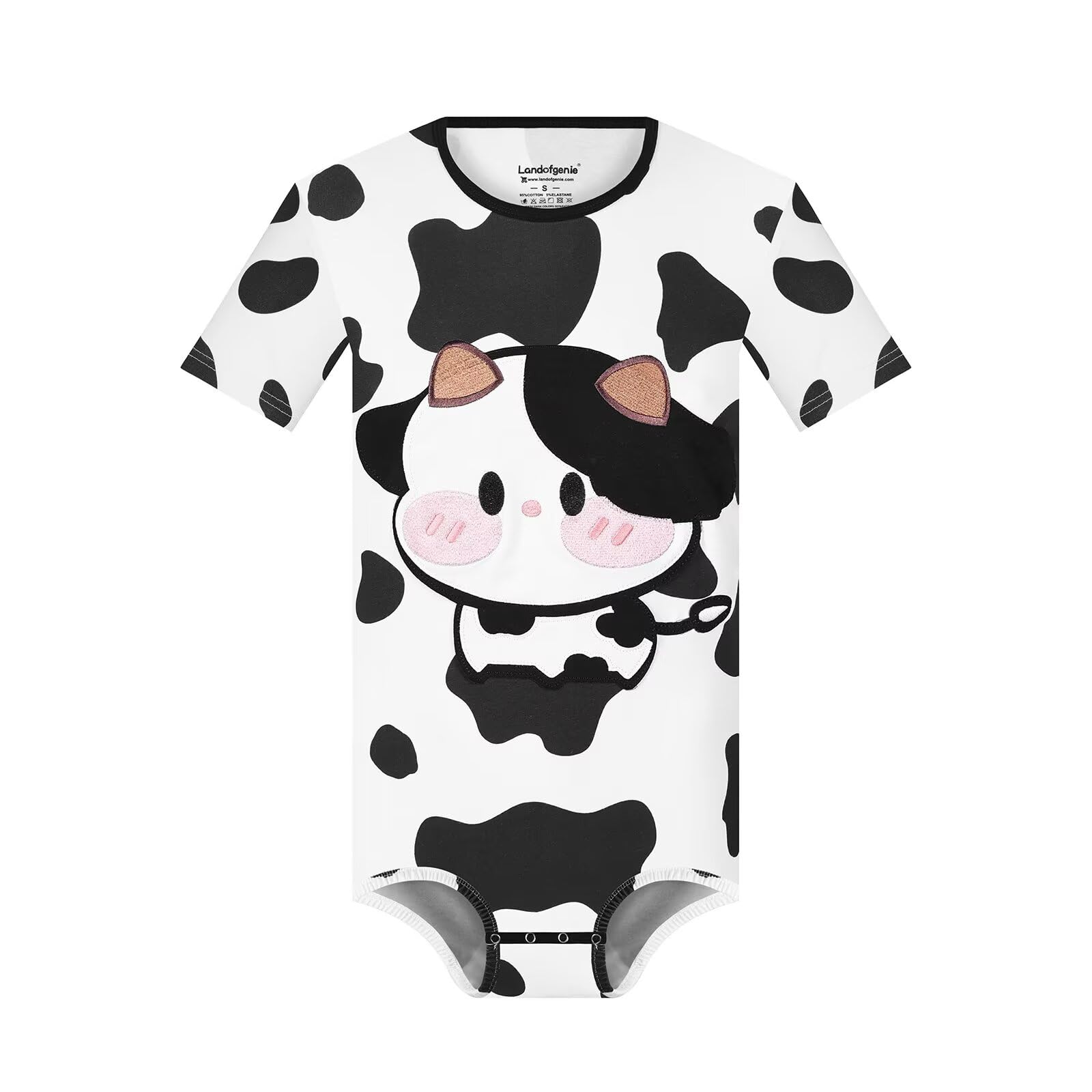 Landofgenie Body Homme Manches Courtes en Coton avec Imprimé Vache et Boutons-Pression à l'entrejambe, Pyjama Confortable ou sous-vêtement Onesie
