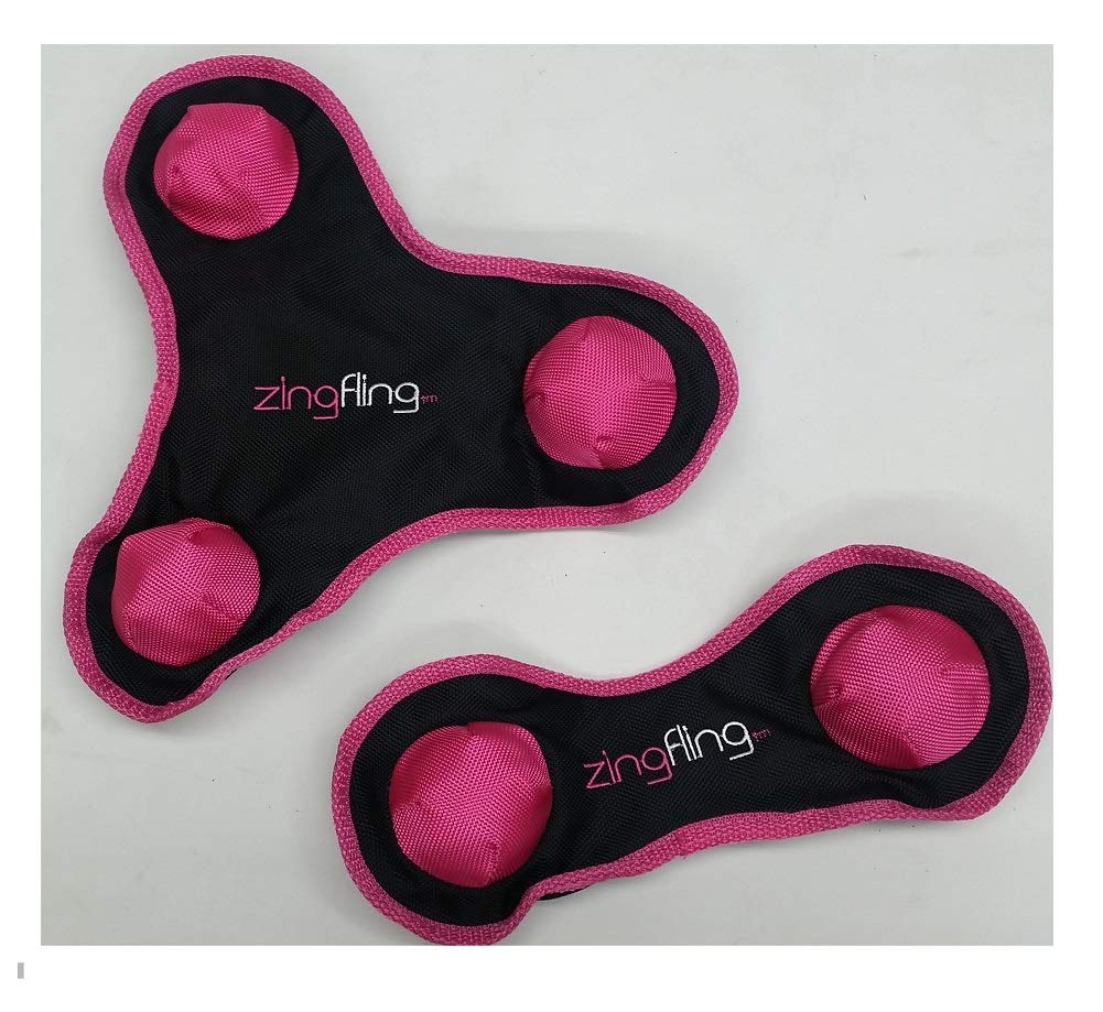 PetProjekt Large Zingfling 2-Piece Dog Toy Pink Set includes Duo & Trio