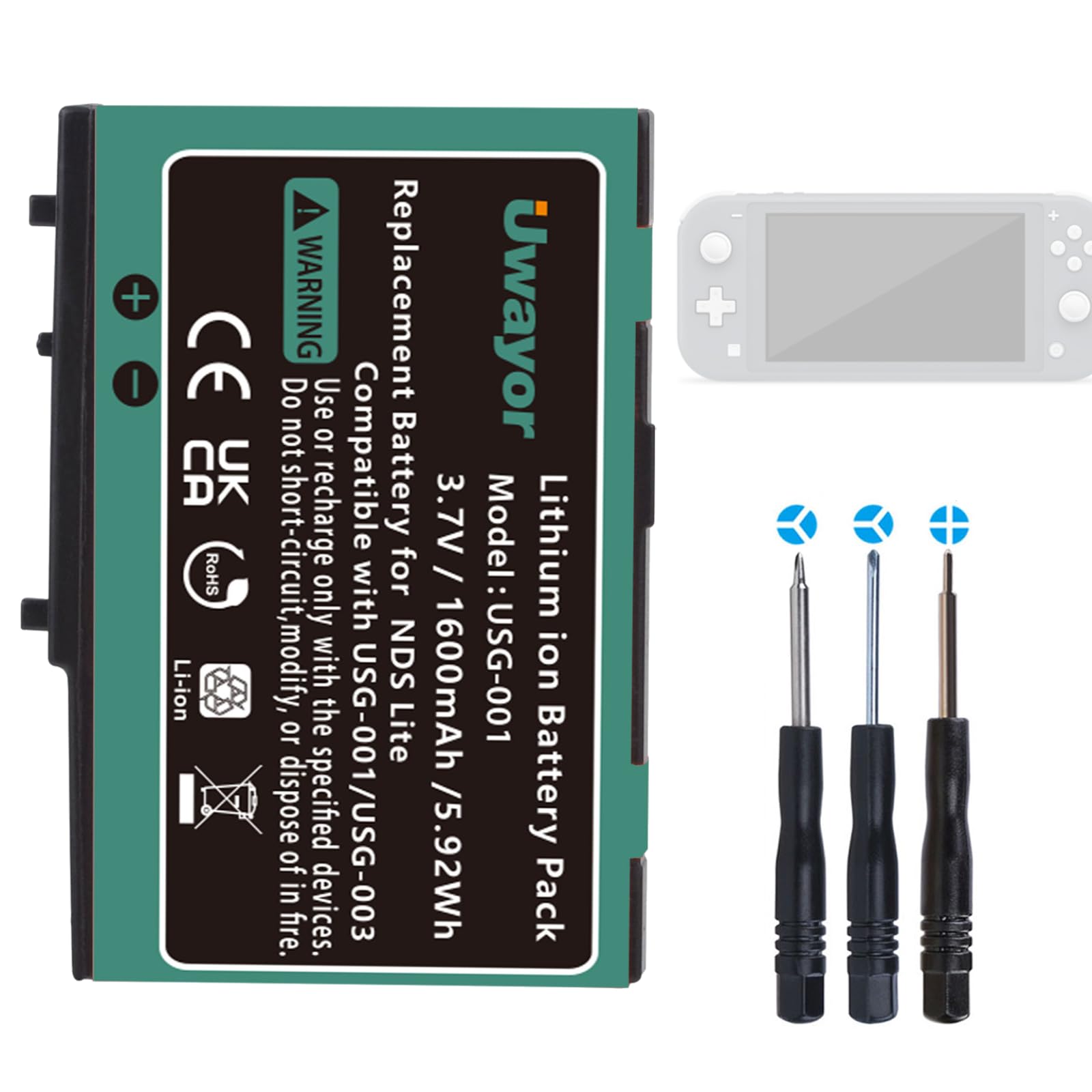 DS Lite - Batería recargable de iones de litio para consola de juegos Nintendo DS Lite (1600 mAh, los colores nuevos y antiguos se envían al azar)
