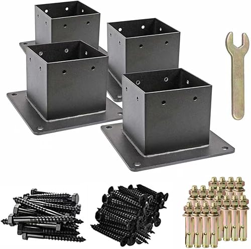 Base de poste de valla de madera 4x4, base de anclaje de poste con recubrimiento de polvo negro con tornillos de madera para suelo de madera y