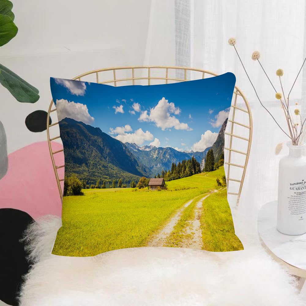 HYOSXW Cushion Cover,Throw Pillow Case Home Decorative for Living Room Bedroom Sofa Chair 16X16 Inch,Nature, Julian Alps Mountain Rural Valley with photos,Pillowcase 40X40cm