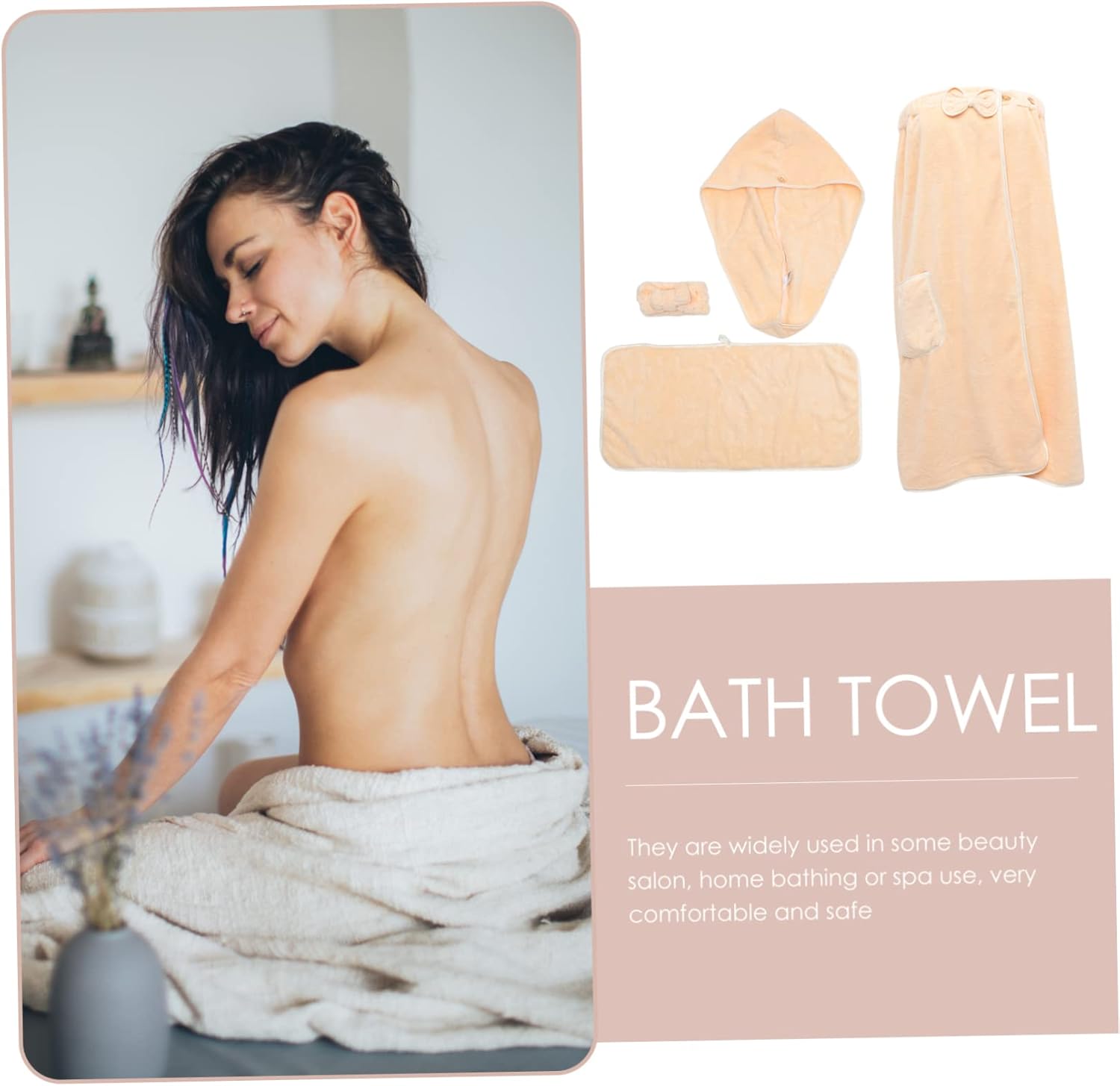 Luxshiny Wearable Bath Towel Wrap Set for Women Soft Large Spa Body Wrap with Elastic Bathing Hat Hair Towel and Headband High Absorption Quick Dry Four Set