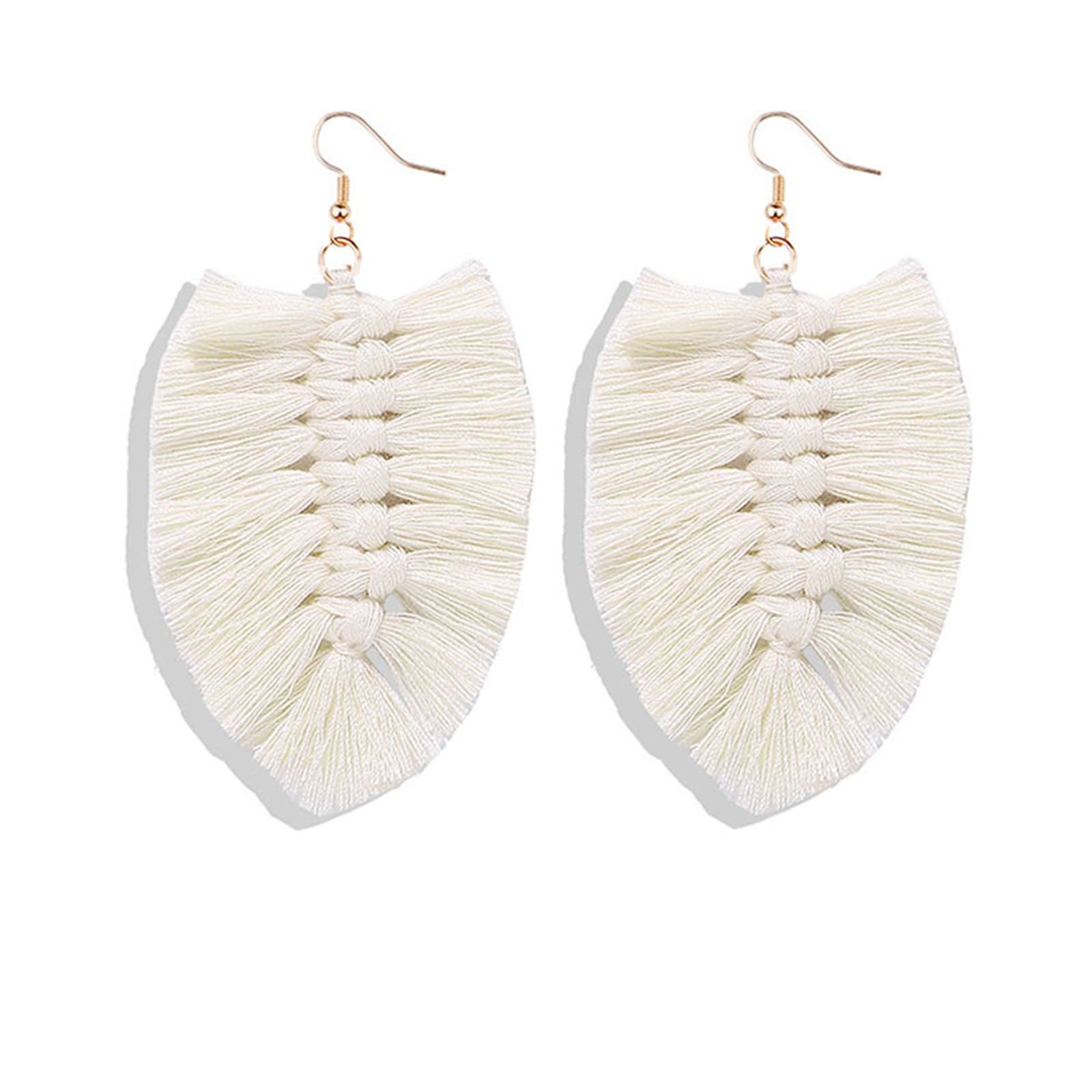 coadipress Bohemian Handmade Woven Leaves Tassel Earrings Boho Statement Ethnic Tassel Pendant Earrings Colorful Rainbow Tassel Earrings for Women Vintage Jewelry