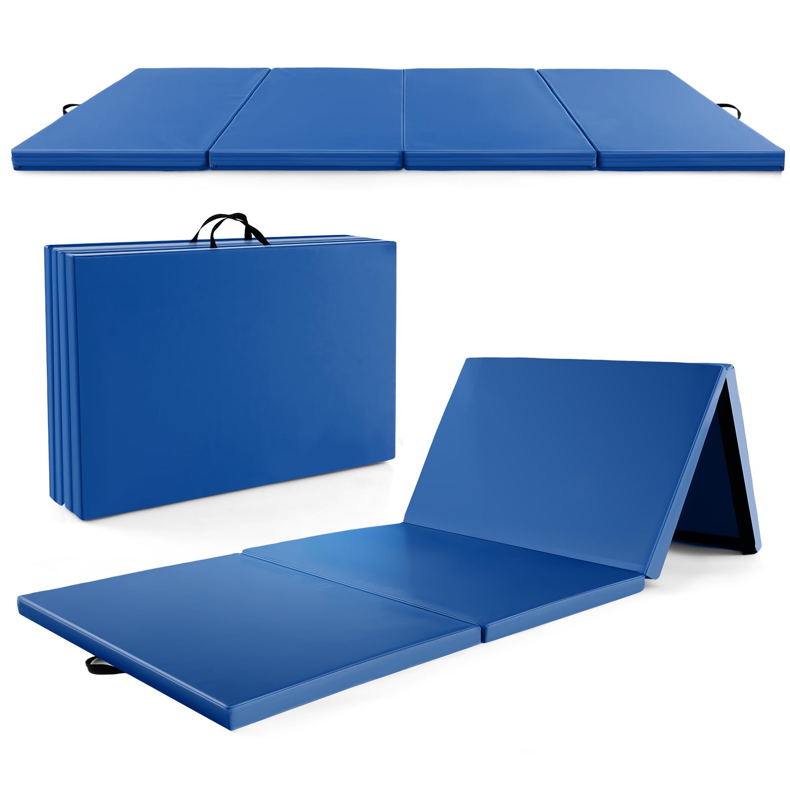 GYMAX Tappetino Ginnico Pieghevole a 4 Pannelli, Spesso 5 cm in Ecopelle con Chiusure a Strappo, Maniglie Portatili, Tappetini Portatili per Ginnastica, Arti Marziali, Yoga