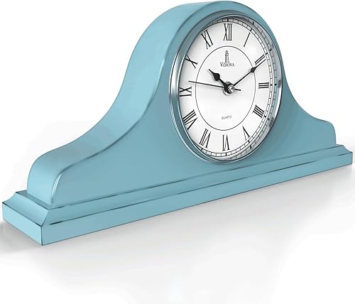 Reloj de repisa a pilas  Reloj de manto de madera, rústico verde azulado para decoración de sala de estar, sobre chimenea, oficina, estante y