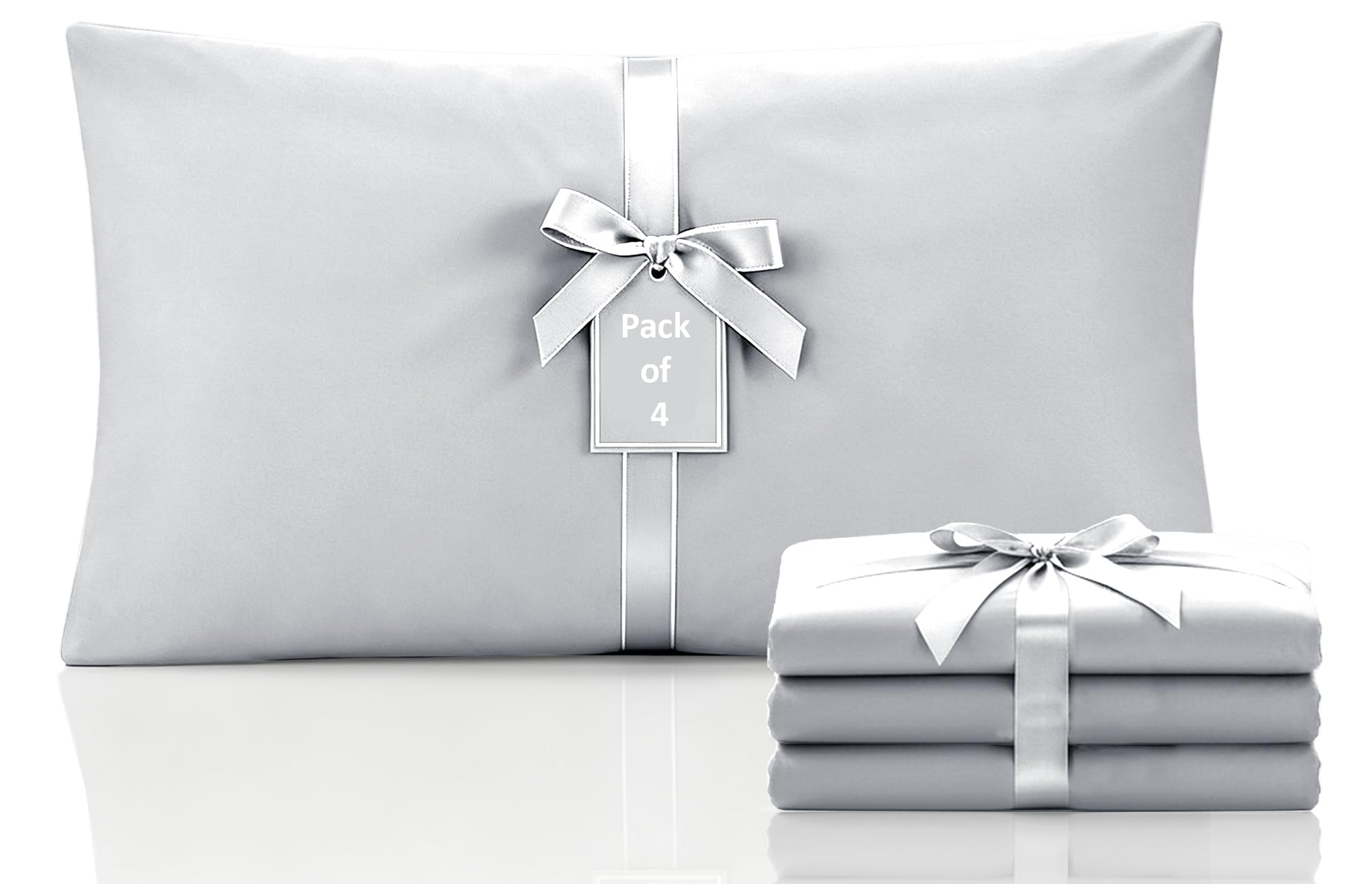 Moonlight Bedding Pillow Cases 4 Pack – Silver Pillowcases Envelope Closure Super Soft Brushed Microfiber Standard House Wife Pillow Covers, (50 X 75 CM)