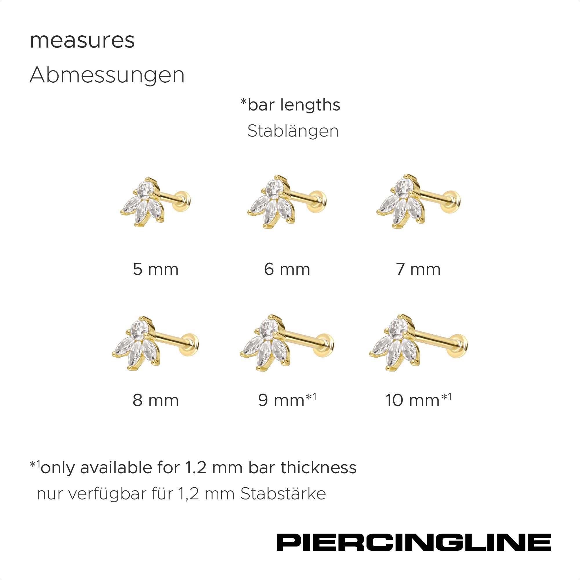 PIERCINGLINE Piercing Stecker 14 Gold Labret mit Push Fit MOISSANIT-LOTUSBLÜTE 585er Gold - Roségoldfarben, Goldfarben, Silberfarben