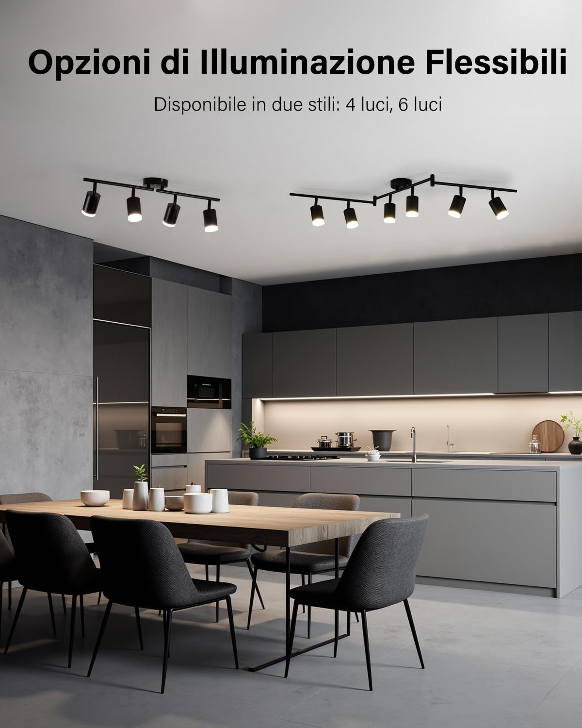 Leselux Lampadario Faretti LED Soffitto Orientabili 6 Luci, Senza Lampade | Faretti da Soffitto GU10, Moderna Binario Faretti Soffitto, Metallo Faretto LED Interno per Cucina Corridoio Soggiorno