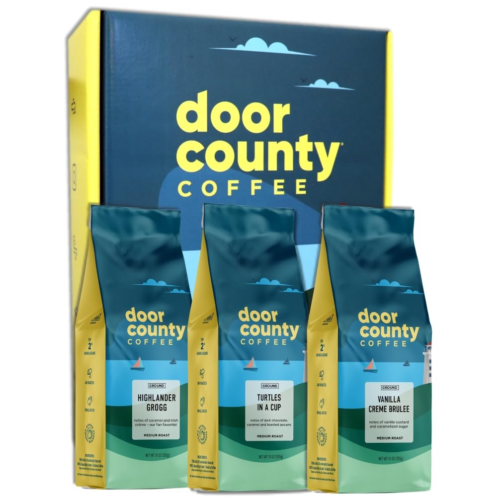Gourmet Flavored Coffee Gift Set - Door County Coffee - 10oz Bags - Medium Roast - 3-Pack